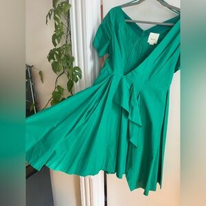 Anthropology Maeve Green Fit and Flare Asymmetrical vintage inspired Midi Dress